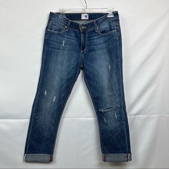 PAIGE Destroyed Riley with Knee Slash Straight Rolled Hem Jeans Brand New! - Picture 1 of 12